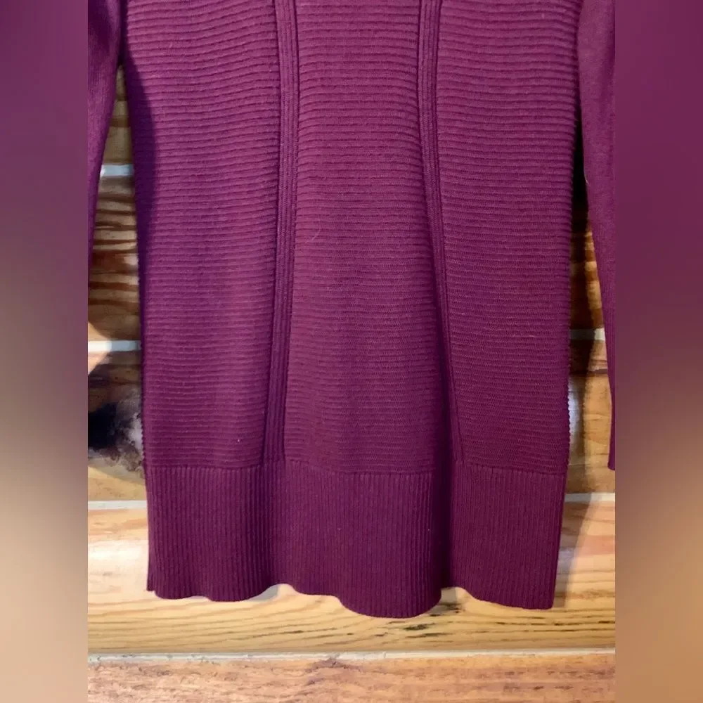 Style & Co. Tunic Length Burgundy Sweater with Angled Flap Collar Medium - Picture 6 of 10